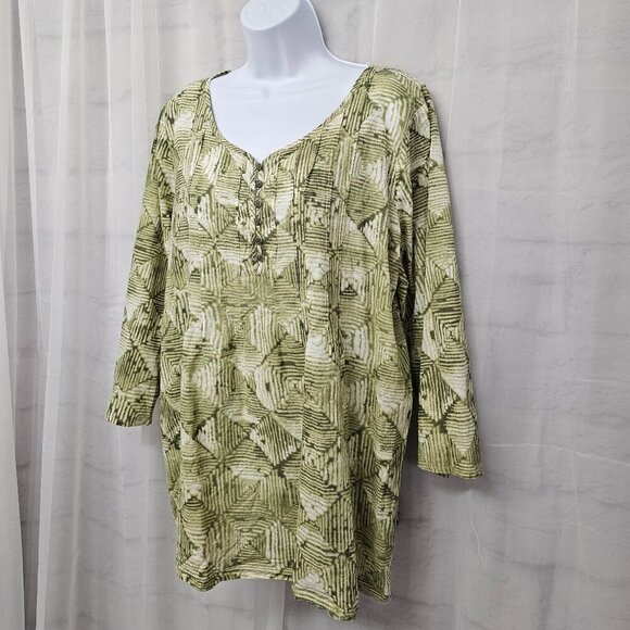 J. Jill Green Geometric Boho Peasant Blouse Hippie Festival L - Picture 6 of 12